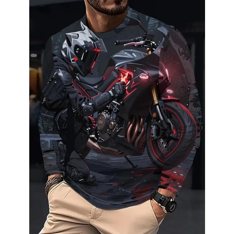 Autumn Men's 3D Skull Print Crew Neck Long Sleeve T-Shirt