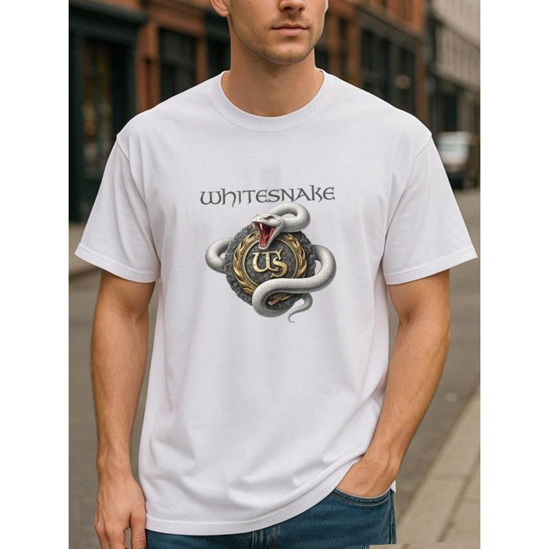 

European sizes Whitesnake White Snake Band Logo Rock Retro Style Fashion Trend T-shirt, Comfortable and Breathable Casual Sports Top 4XL білий