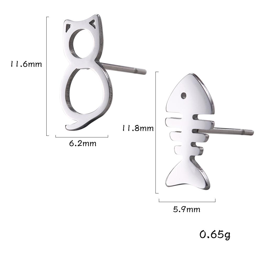 Cazador Cute Cat and Fish Bone Stud Earring Women Small Piercing Earrings Stainless Steel Jewelry Mother Gift 2026 Trend