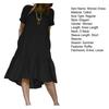 Women Summer Dress O Neck Ruffle Hem Patchwork Short Sleeves Pure Color Loose A-line Knee Length Casual Soft Daily Beach Midi Dress
