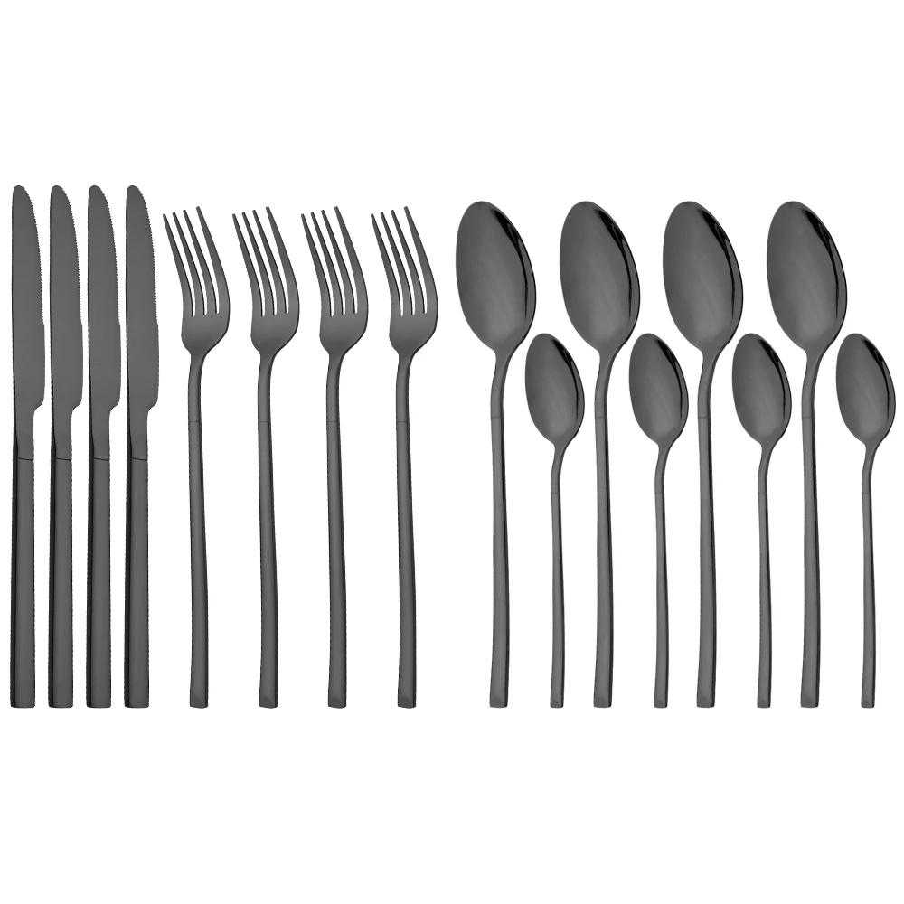 16Pcs Rose Gold Dinnerware Set Knife Fork Coffee Tea Spoon Cutlery Set Stainless Steel Tableware Western Home Kitchen Flatware