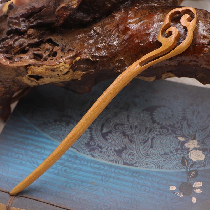 Modern & Ancient Style Peach and Sandalwood Hairpins for Women - Wooden Hair Bun Pins, New Chinese Style