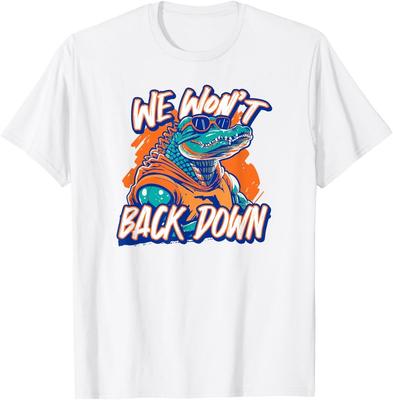 Retro We Won't Back Down Blue and Orange Gator White T-Shirt Tops Tee