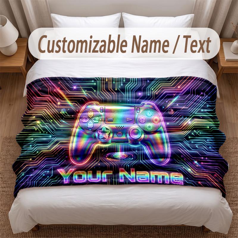 Neon Abstract Theme Soft Blanket Personalized Custom Name Text Print Warm Blanket Home Sofa Bedroom Decor