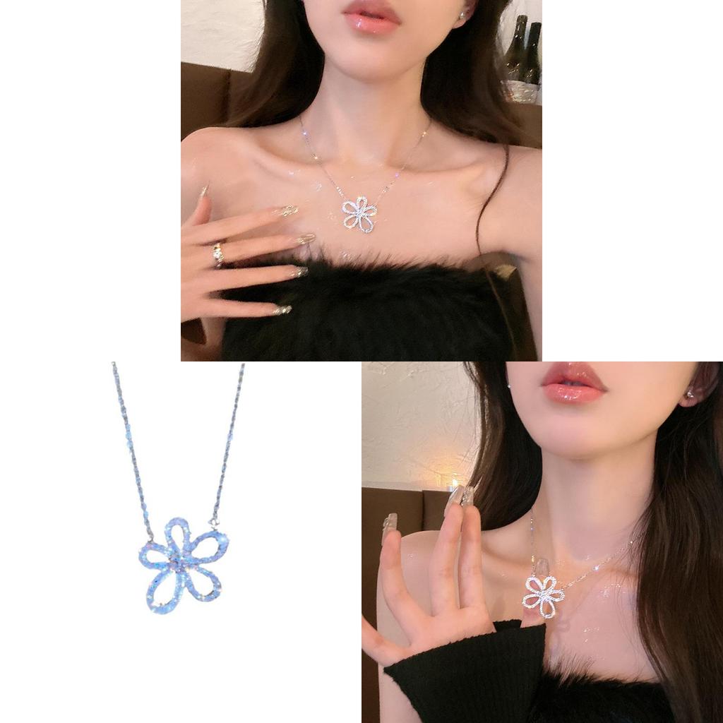 Copper Zircon Flower Pendant Necklace For Women With Sparkling Stone Embellishments