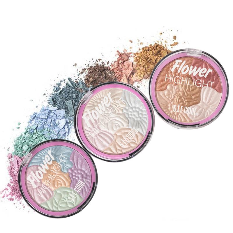 5 Color Flower 3D Highlighter Eyeshadow Powder Face Makeup Palette Glow Shimmer Rainbow Highlight
