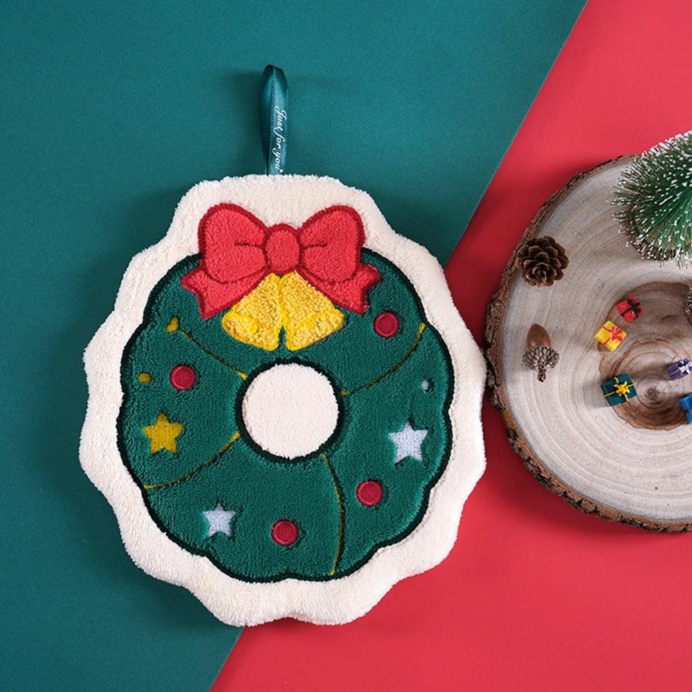Absorbent Christmas Hand Towel Coral Fleece Kitchen Cleaning Rag Cute Xmas Handkerchief