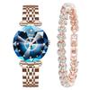 Luxury Rhinestone Quartz Watches Exquisite Watch Bracelet Set Rose Gold Watch  Daily Use