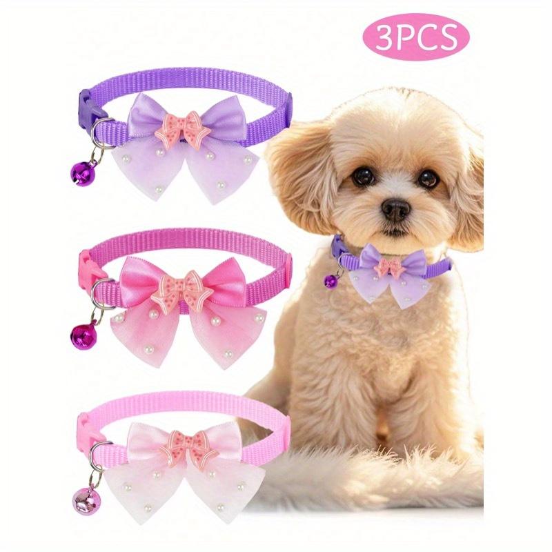 3pcs Set Cute Shiny Bow Bell Pet Collar For Daily Use - For Cats And Dogs