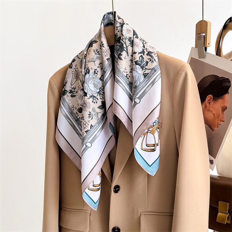 Luxury Brand Square Scarf Design Double Side Shawl Wrap 70cm Print Twill Silk Women Hijab Female Foulard Headband Bandana