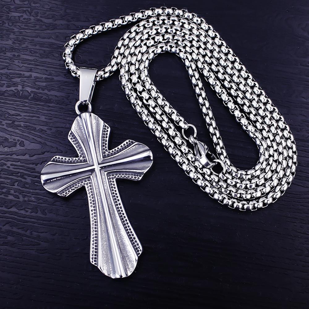 Necklace Flower Cross Frosted Pit Cross Vintage Men's Pendant