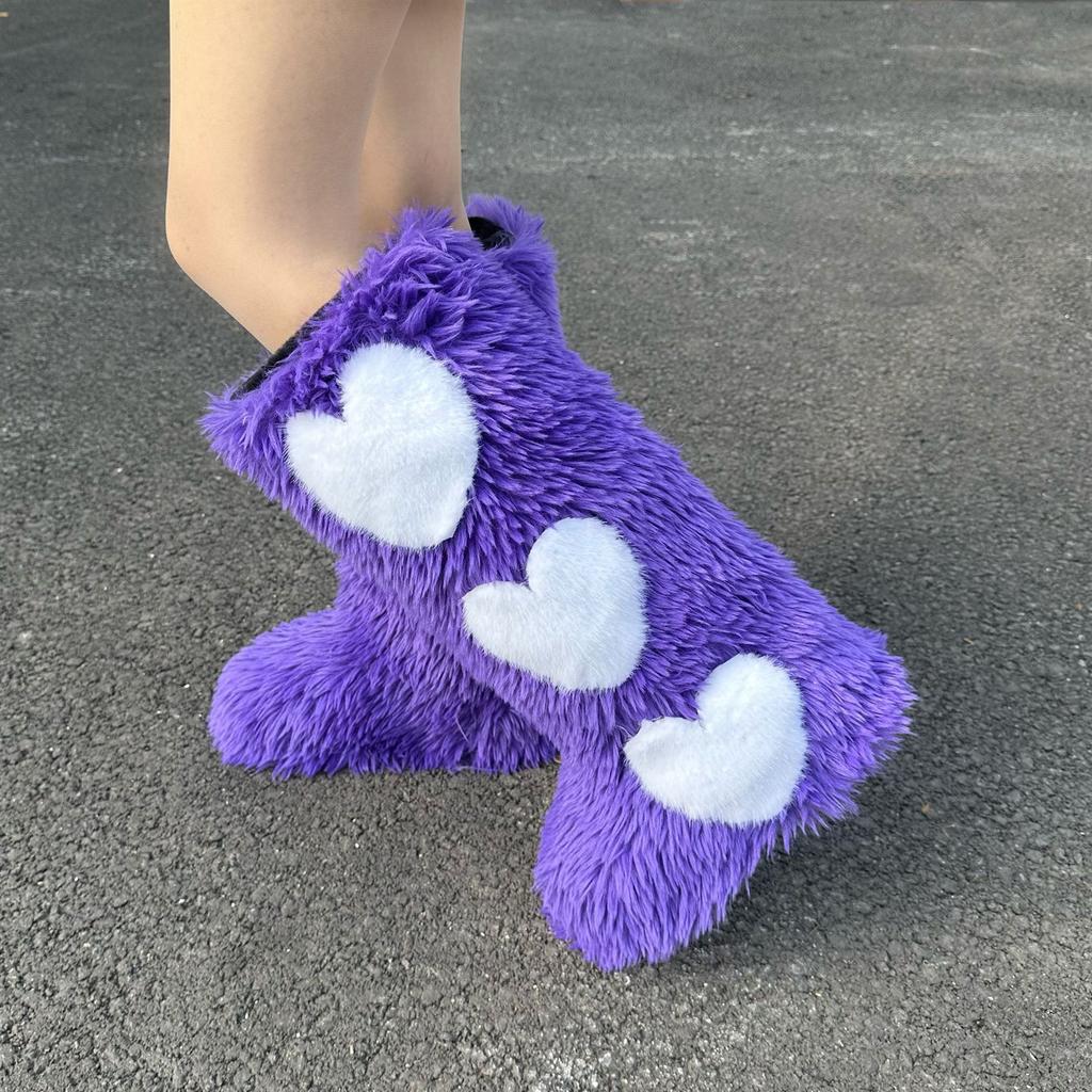 IPPEUM Knee High Fur Boots Heart 2025 New Shoes Plus Size 44 Plush Long Boots