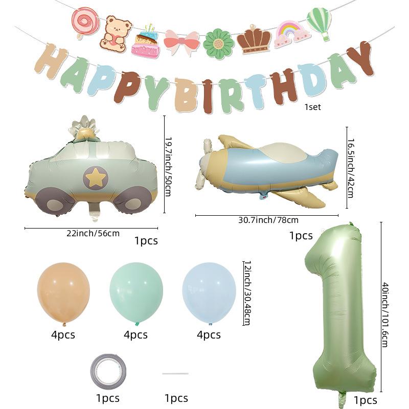 40 Inch Olive Green Digital Car Plane Aluminum Film Balloon Birthday Party Balloon Bear Flag Set Decoration