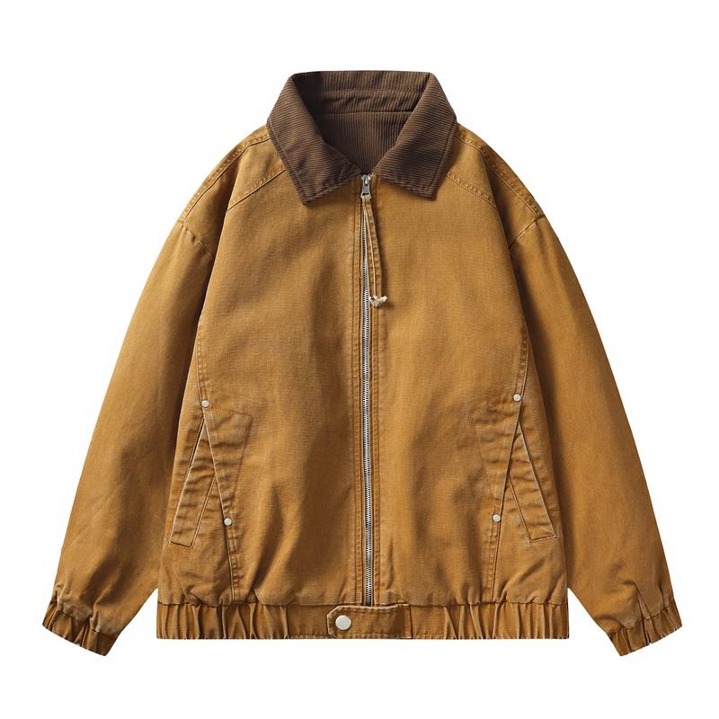 Lapel Work Jacket Men's Casual Loose Zipper Coat Top Clothes
