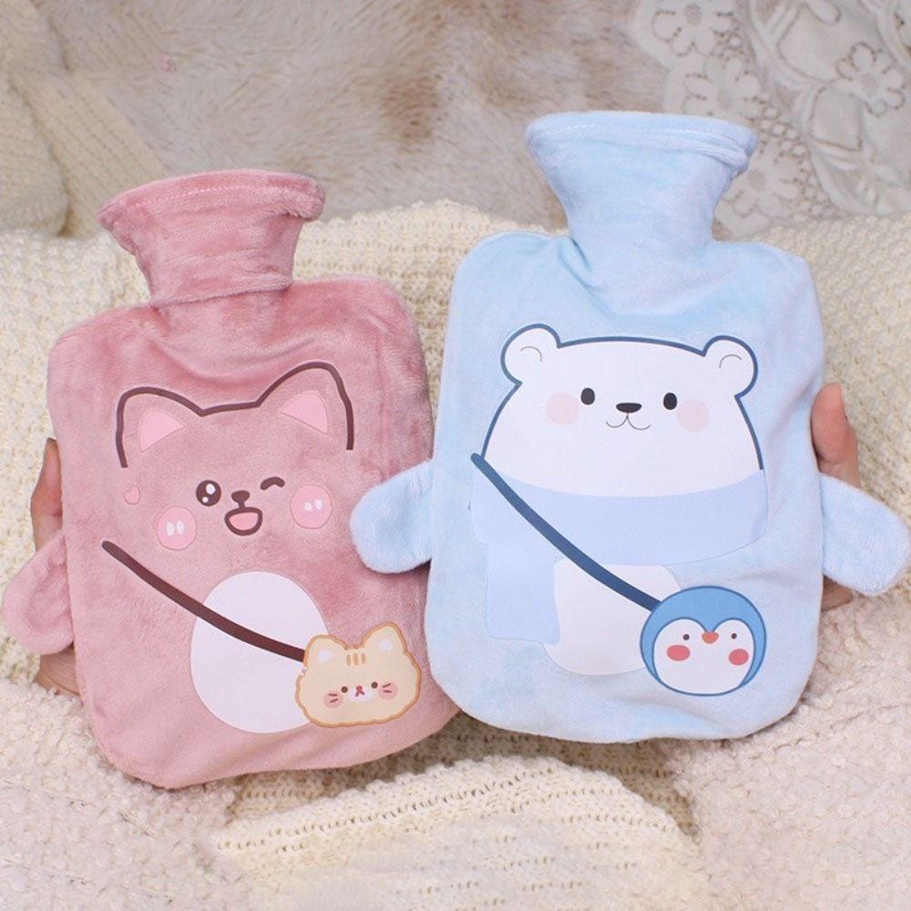 Samt Wärmflasche Cartoon Muster Heißwasserbeutel Tragbare Heißwasserflasche Bauchwärmer