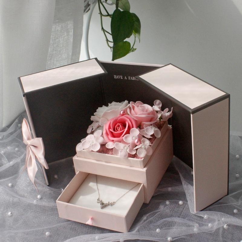 Rose Gift Box Lipstick Earrings Eternal Flower Necklace Gift Box Valentine's Day Gift Mother's Day Gift