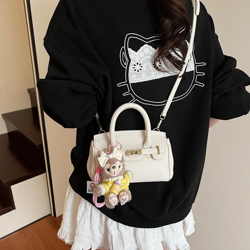 Solid Color Handheld Leather Bag With Lock Closure For Casual Outings