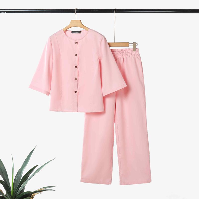 

ZANZEA Женские повседневные комплекты из блузки и брюк с рукавом 3/4 из двух предметов 4XL розовый