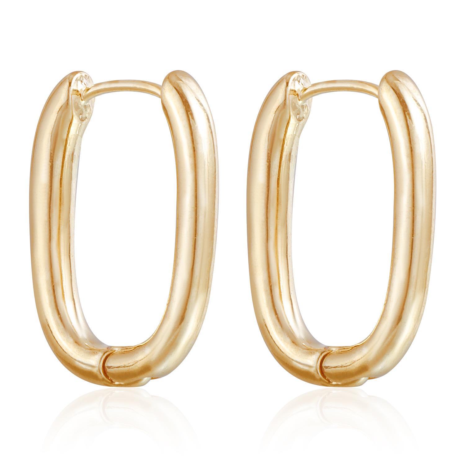 

European and American jewelry niche design ear buckle fashionable versatile retro temperament earrings, French U-shaped oval earrings золотой