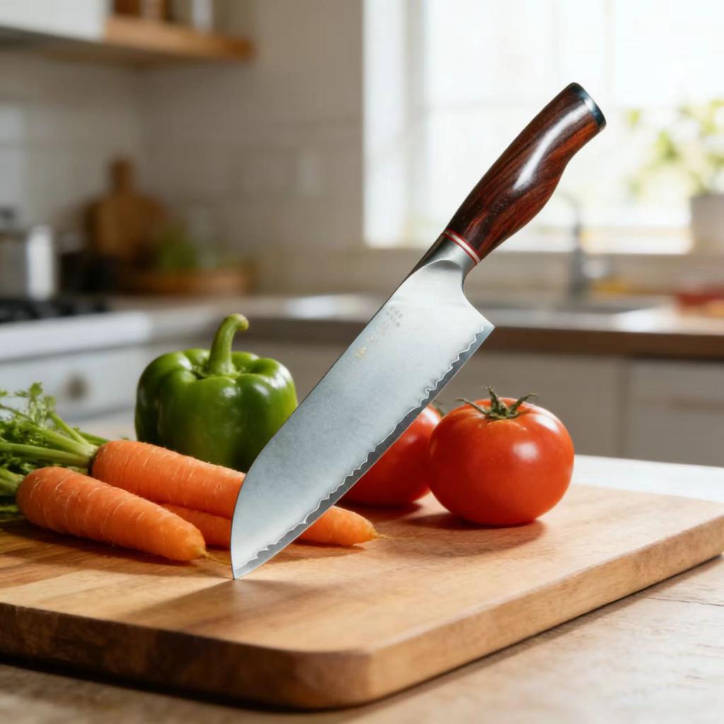 7 Inch Santoku Knife Powder High-Speed Steel Blade Wood Handle Chef Slicing Vegetable Cleaver Meat Handmade Forged Kitchen Knife