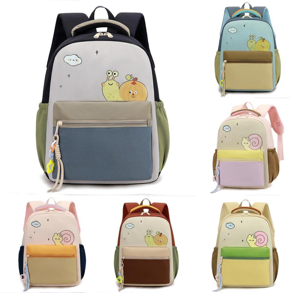 Kids Capacity Large Color Blocked Backpack With Cartoon Snail Print Design