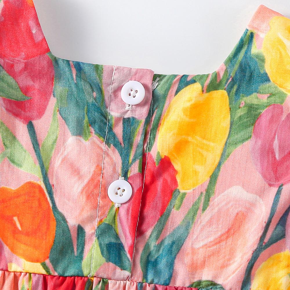 2PCS 0-2Y Baby Clothes Full of Tulip Toddler Girls Bodysuit One Piece Puff Sleeve Girls Clothes with Headband Infant Outfit