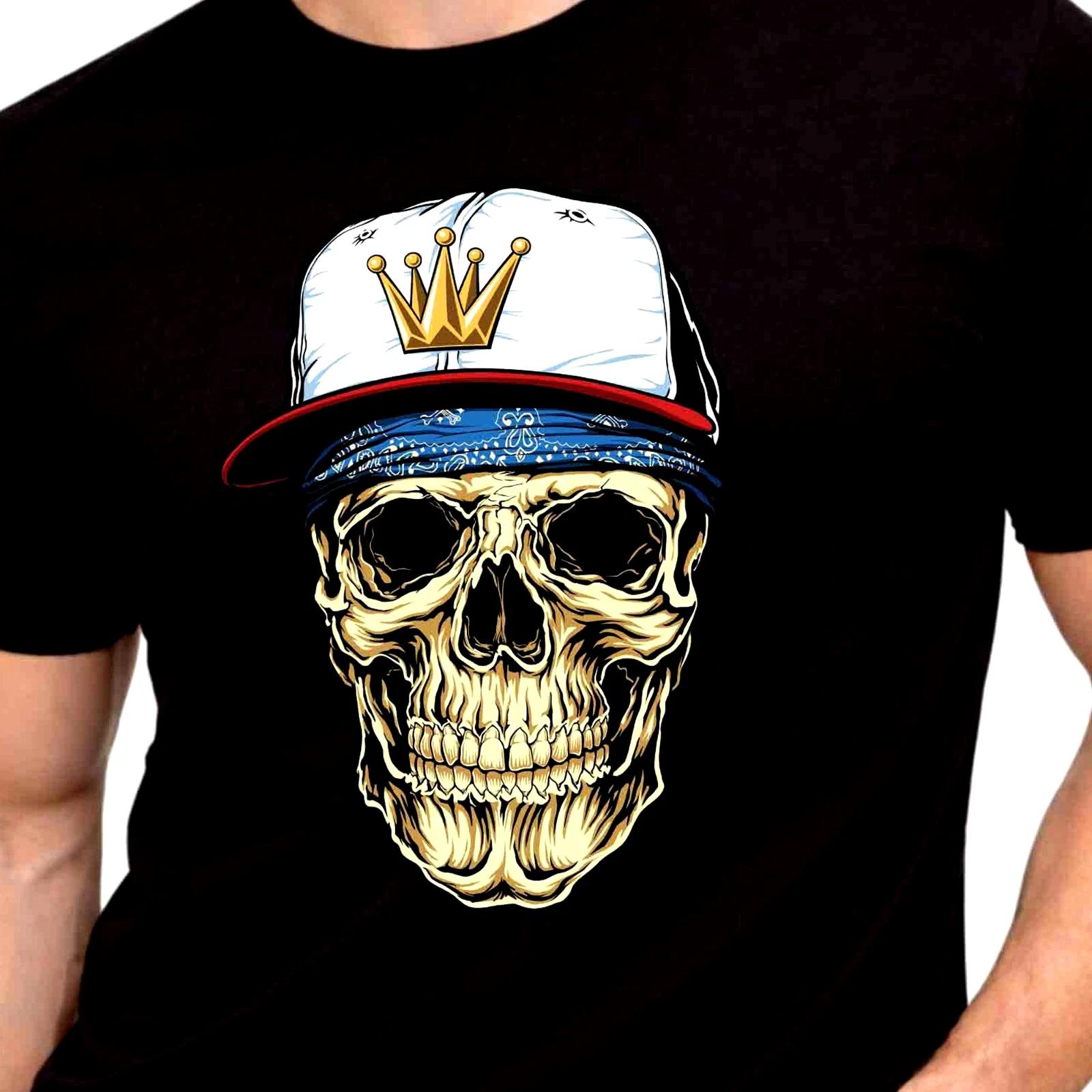 Skull King T-Shirt Hip Hop Urban Graphic Tee Streetwear Rapper Crown Gift Top XXL