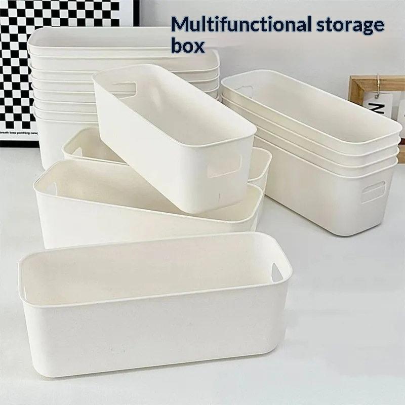 4Pcs Plastic Storage Boxes White Suitable For Drawer Shelf Wardrobe Office Bedside Store Phone Cases Socks Space-Saving