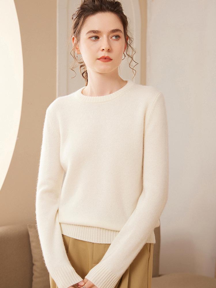 Women's Fashionable Slim Fit Round Neck Cashmere Sweater - Autumn/Winter Versatile Knit Base Layer