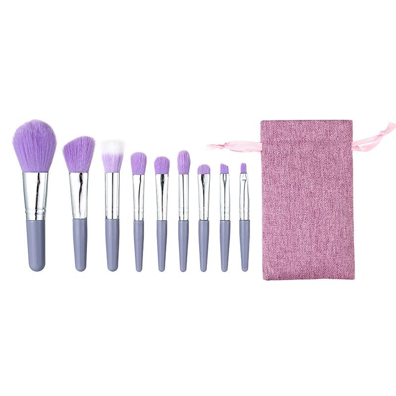 9-Piece Travel Makeup Brush Set with Pouch for Beginners - Includes Powder and Contour Brushes