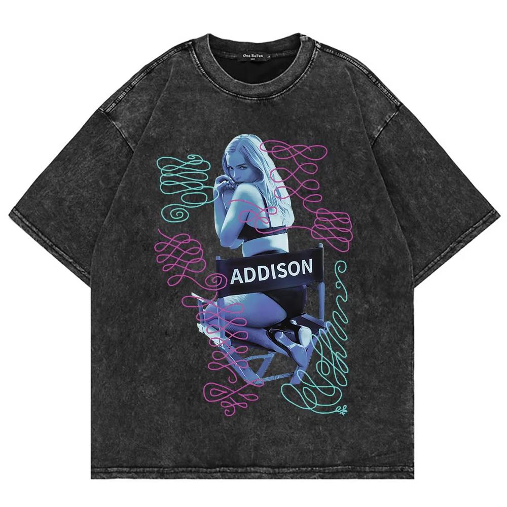 Cotton Vintage Washed Addison Rae Addison T Shirt Fashion Men/Women Aesthetic Retro T-Shirt Oversize Acid Wash Tees Shirts