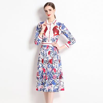 Spring Autumn Vintage Designer Print Leopard Runway Dress Women Fashion Turn-down Collar Full Sleeve Party Shirt Dresses