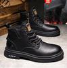 Autumn And Winter Boots Men Plus Fleece New Work Boots Retro British Men High Top Trend Real Leather Cotton Boots M1164