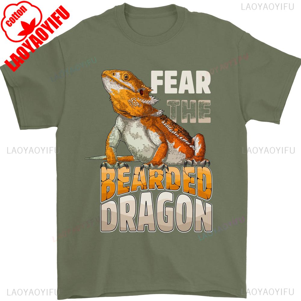 Fear The Bearded Dragon Mens TShirt  Retro Reptile Graphic Streetwear Cotton Tee Humorous Animal Print Casual Top