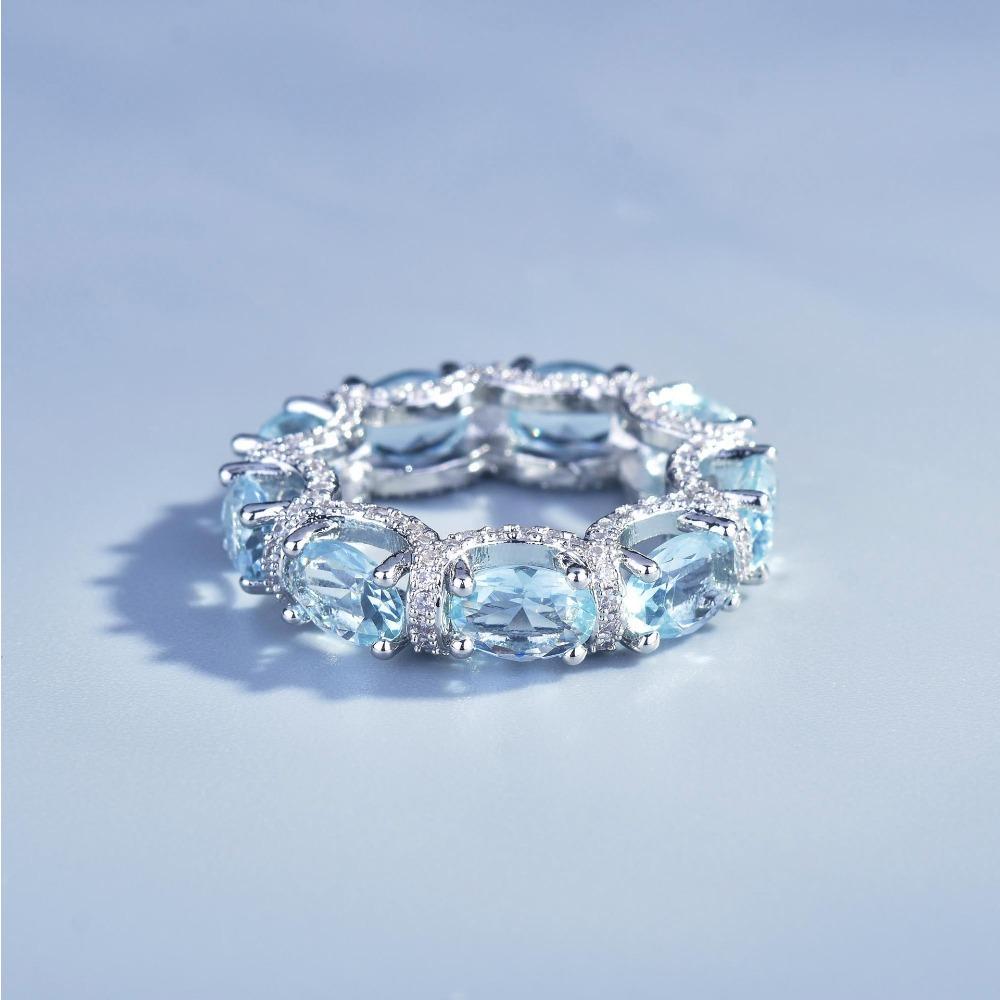 Aquamarine Gemstone Ring with Micro Pave Diamonds Elegant Lace Design Princess Starry Sky Bracelet Jewelry