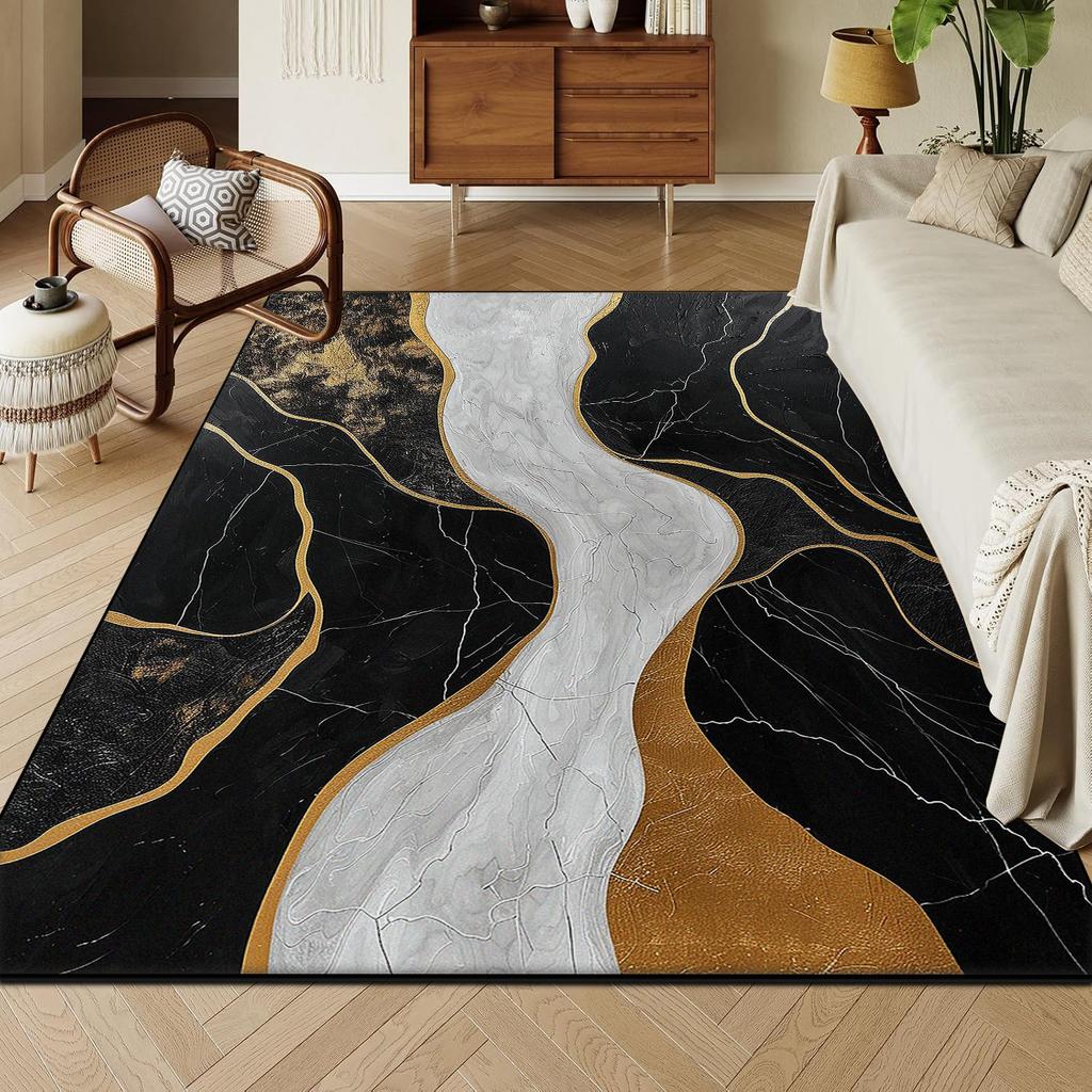 Modern Golden Geometry Carpet for Living Room Light Luxury Rug for Bedroom Decor Large Area Lounge Sofa Side Floor Mats alfombra