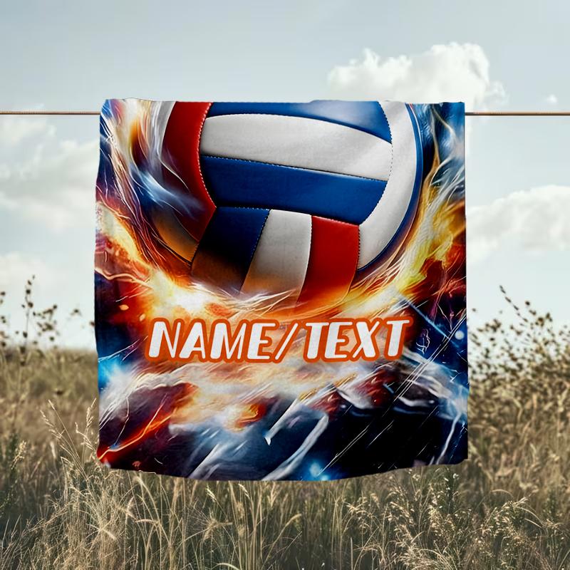 1PC Custom Name Volleyball Fire Outdooor Flannel Blankets Throw Blanket All-Season Throw Gift Bedspread for Couch, Bed, Camping Holiday Birthda