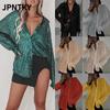 JPNTKY Women's Fashion Casual Solid Color Print Long Sleeve POLO Neck Blouses & Shirts International Design