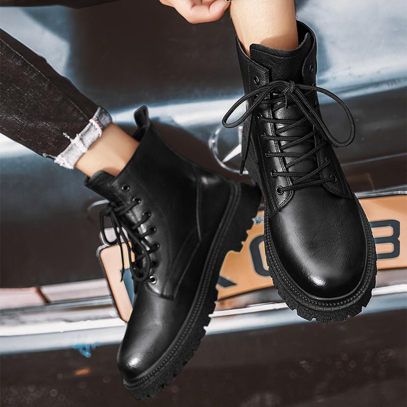 Fashion All-match Lace-Up Male Comfortable Ankle Boots Real Leather Men's Casual High Top Shoes 2024 New Arrival  Boots for Men