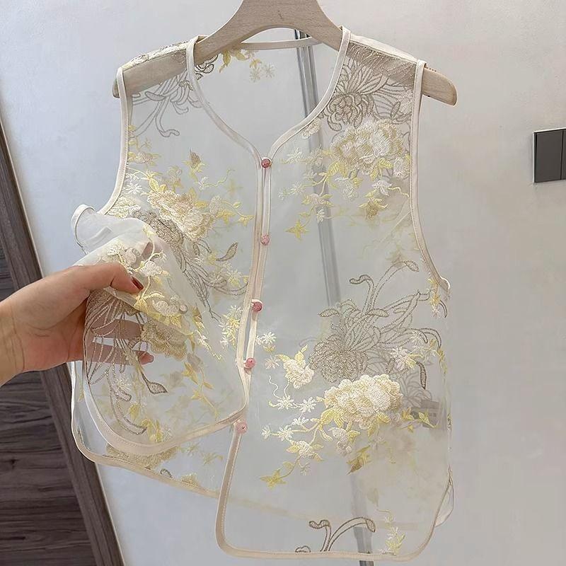 2025 Type Vest Vest Embroidery Summer Retro High-end Thin Vest New Top Thin