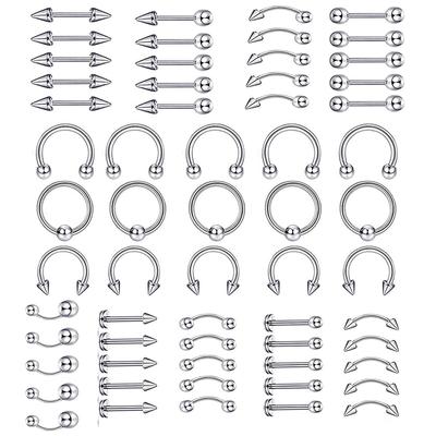 60PCS Body Piercing Jewelry Piercing Kit Stainless Steel Belly Button Rings Tongue Tragus Cartilage Eyebrow Nose Ring Lip Piercings Body Jewelry