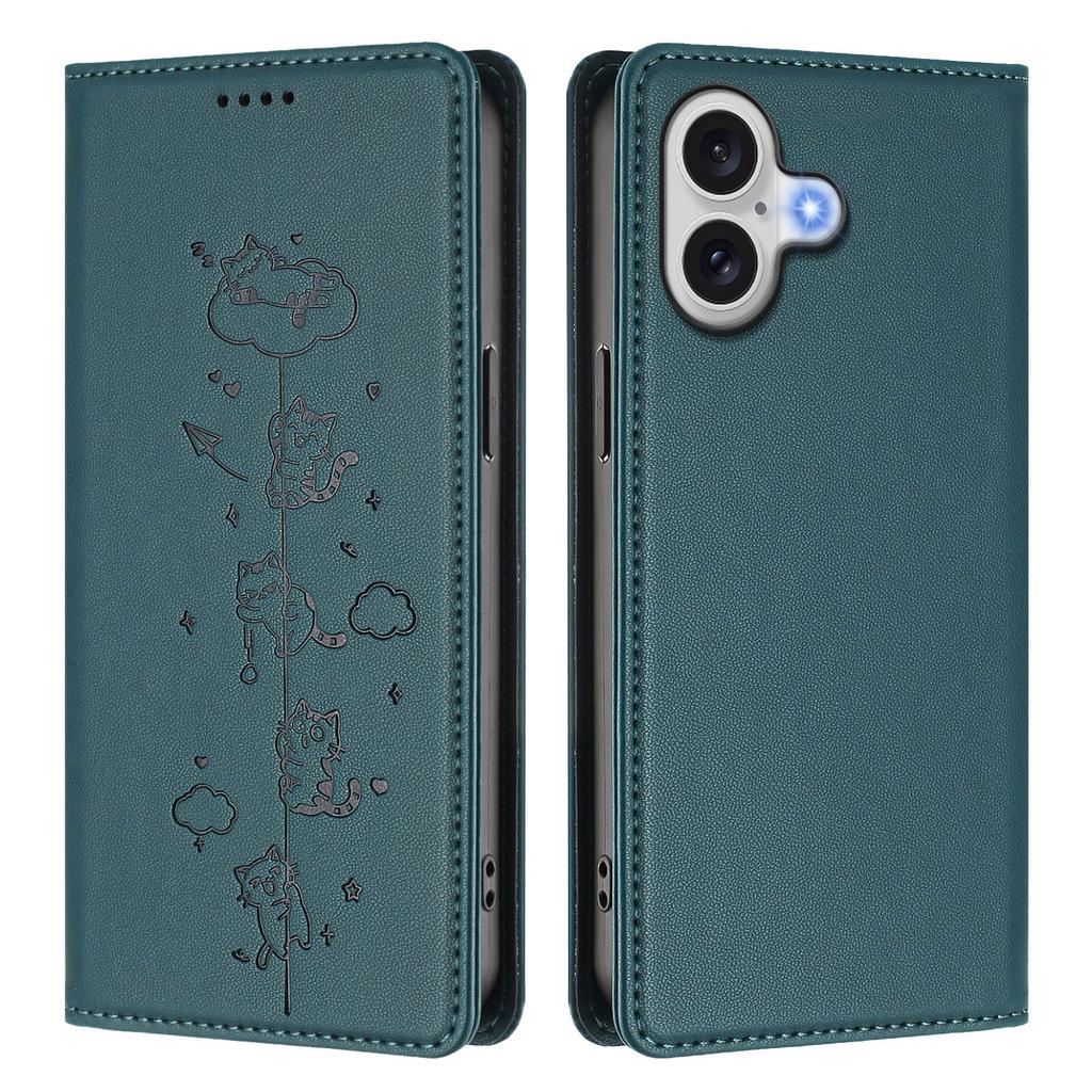 For iPhone 17 Case RFID Blocking Wallet Stand Imprinted Cat Pattern Leather Phone Cover