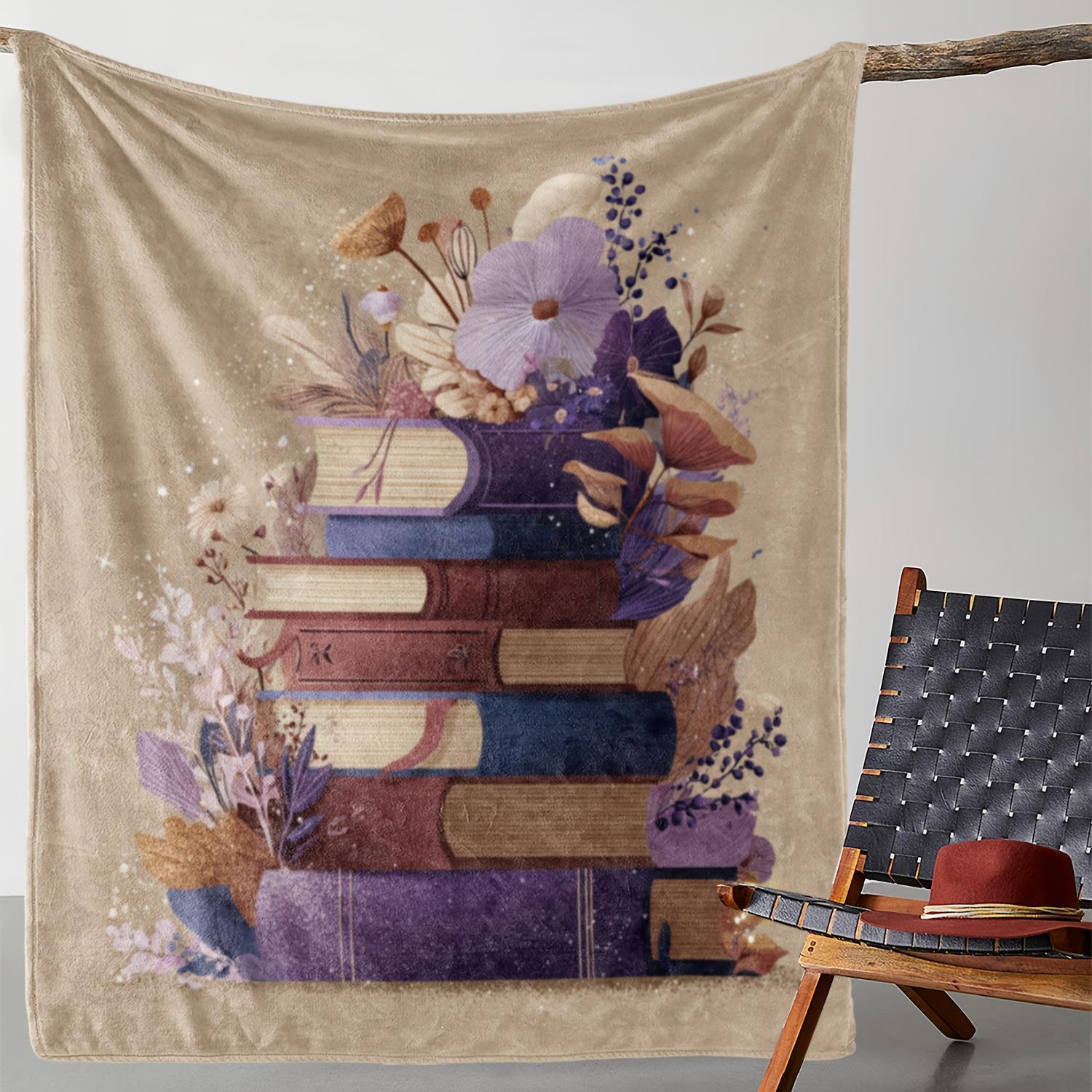 

Vintage Book Lover S Throw Blanket - Soft Flannel Bedspread with Floral & Books Design in Beige, Purple, Blue, Brown, - All-Seas 75x90cm28x35in
