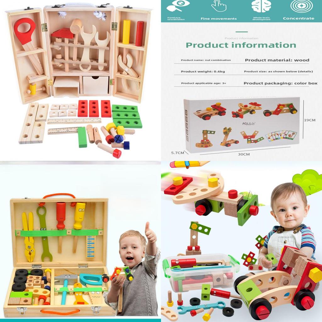 Montessori Baby Screw Nut Set Wooden Construction Toy For Early Learning