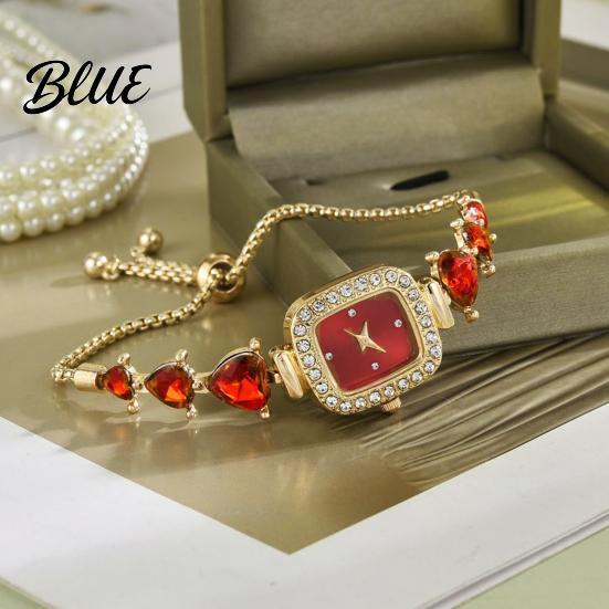 Rhinestone Embellished Watch Women Bracelet Small Square Dial Analog Quartz