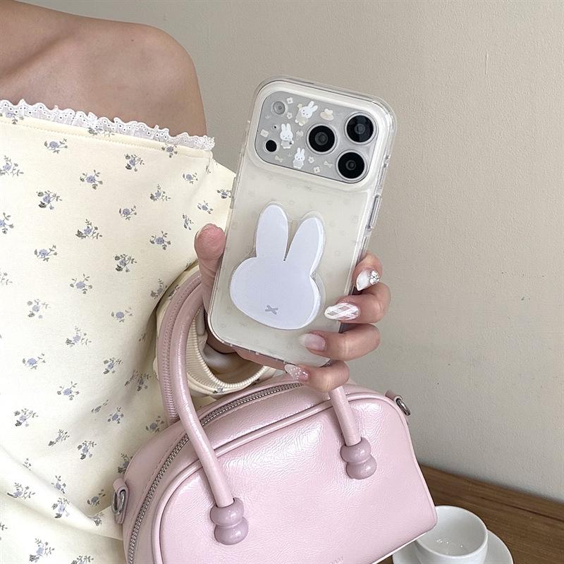 Cartoon Rabbit Big Head Stand Phone Case for iPhone 17/16 Pro Max/15 Pro - Cute and Girly