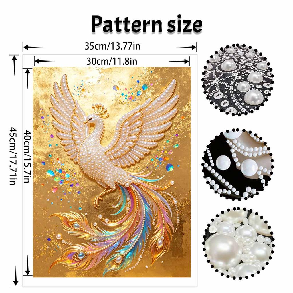 DIY Pearl Gem Golden Peacock Bird Shining Bead Craft Art Home Wall Ornament Simple Unframed Room Decoration Art Piece Modern Elegant Decor Gift