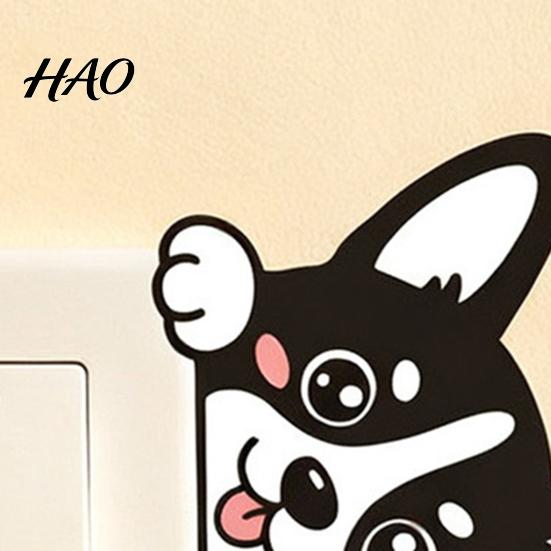 Decorative Puppy Switch Guards Cute Dog Decal, Cartoon Light Sticker, Waterproof Peel Bedroom Stickers And Stick Wall Sticker for Living Room Kitchen