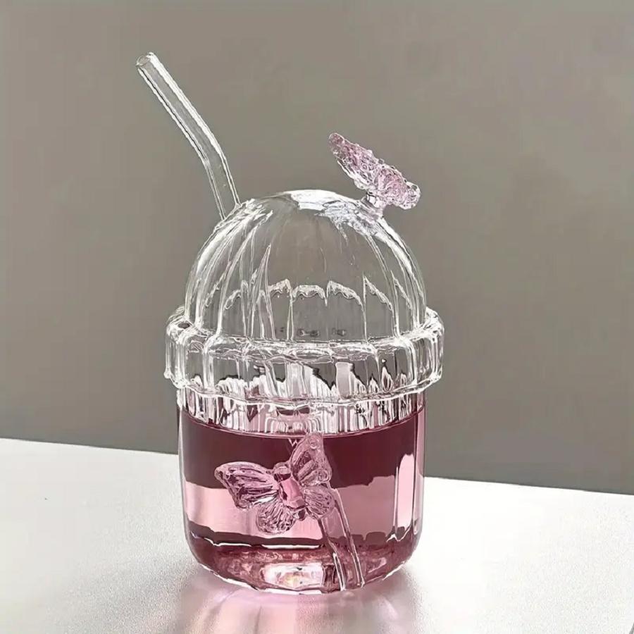 1KS 400ML Sklenice na pití s designem motýla na ledovou kávu, džus, čaj a mléko, Perfektní dárky k narozeninám a svátkům