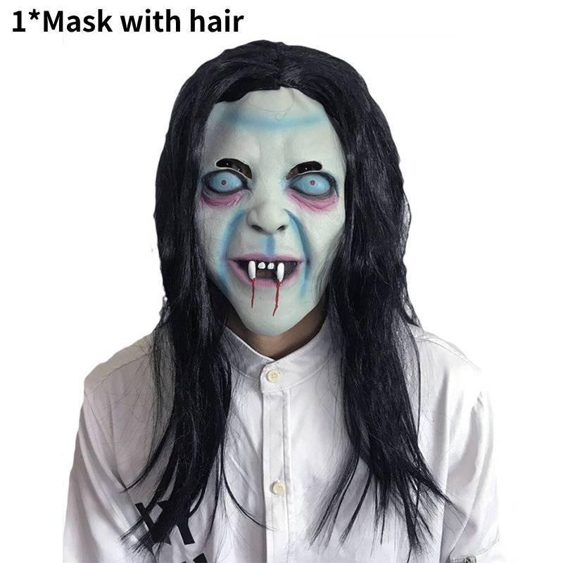 Long Mask Vampires Hair Ghost Face Latex Halloween Prop Cosplay Decor Accessory